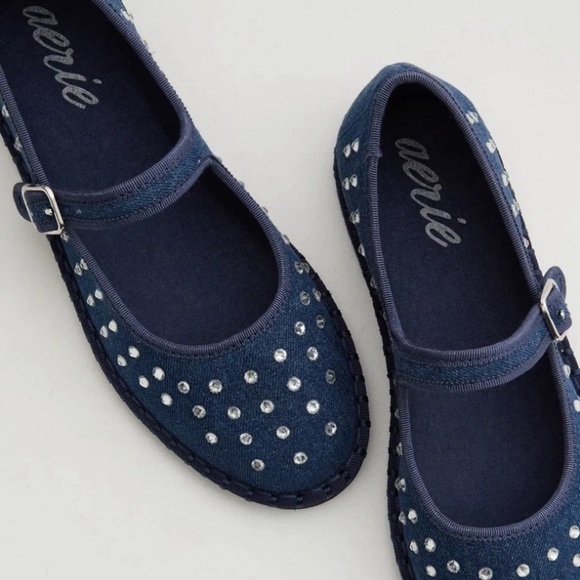 Aerie Blue Mary Jane Flats with Silver Accents - Picture 2 of 11